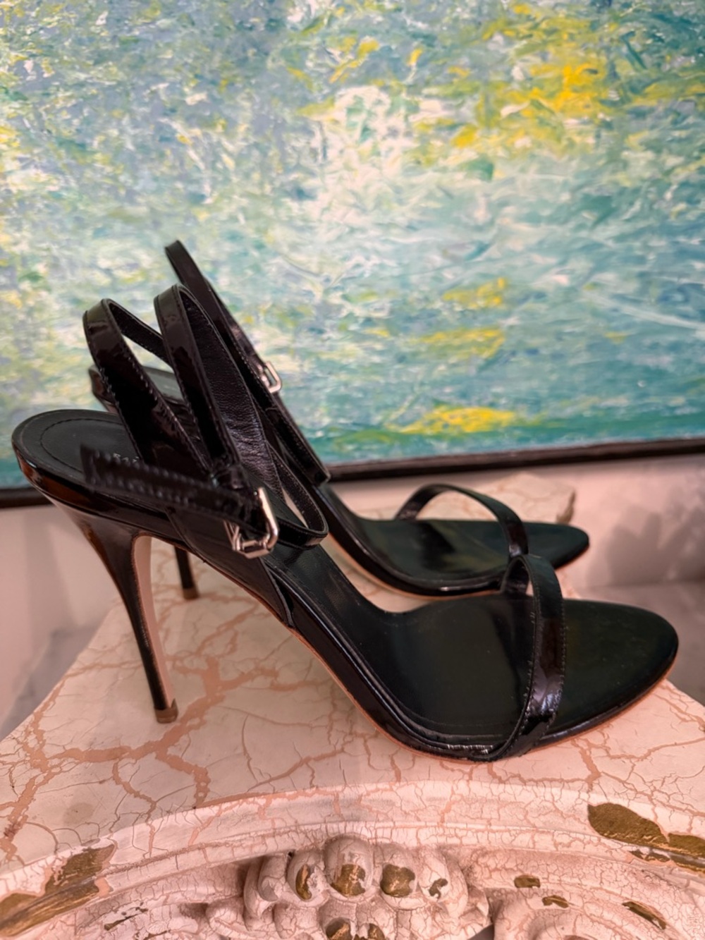 Polo Ralph Lauren Black Patent Slingback Stiletto Sandals - Women